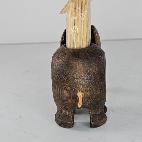Handcrafted Wooden Elephant Toothpick Holder With Toothpicks *Flawed* - Picture 6 of 8